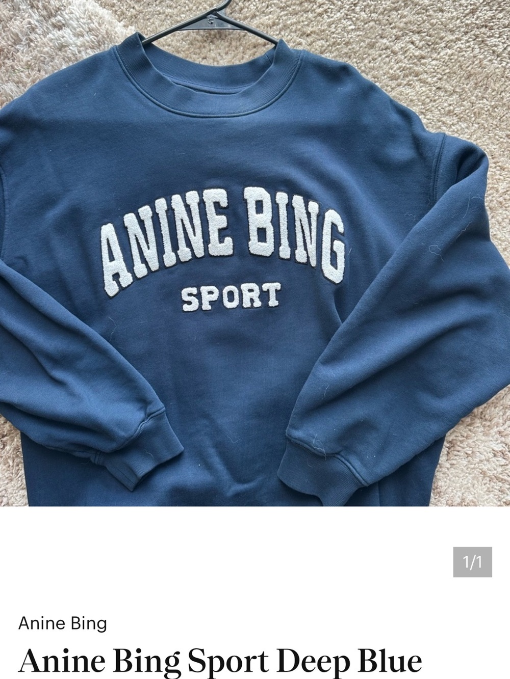 Anine Bing Navy Blue Crewneck with White Chenille Logo